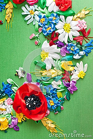 Colorful Ribbon embroidery decoration Stock Photo