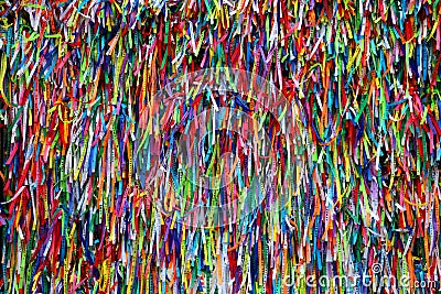 Colorful ribbons in front of Senhor do Bonfim Church in Salvador, Bahia in Brazil. Stock Photo