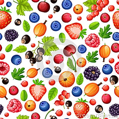 Colorful Ripe Forest Berries Seamless Pattern Vector Illustration