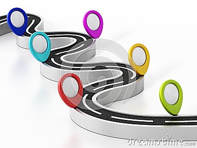 Colorful road markers and motorway isolated on white background. 3D illustration Cartoon Illustration