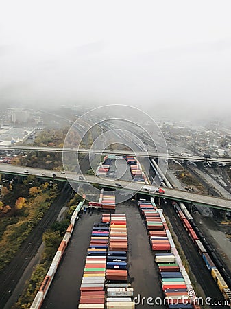 Colorful roads, Train-carts skyview Bosten Stock Photo