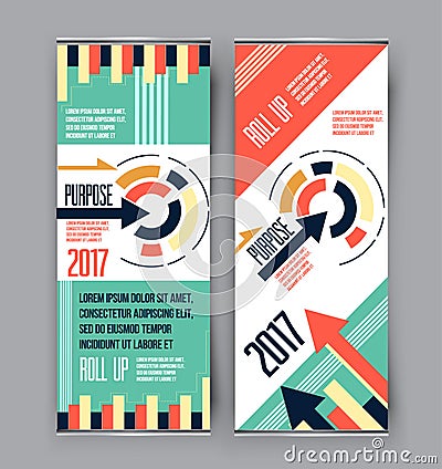 Colorful roll up business vertical template vector, cover presentation geometric background, modern x-banner Vector Illustration