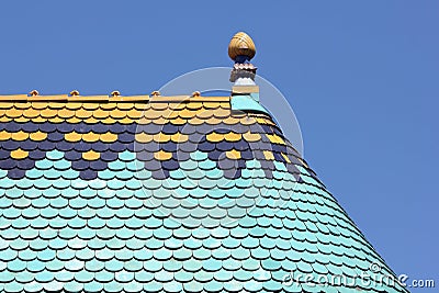 Colorful roof detail against blue sky Stock Photo