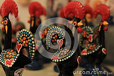 Colorful rooster souvenirs of Lisbon city Editorial Stock Photo