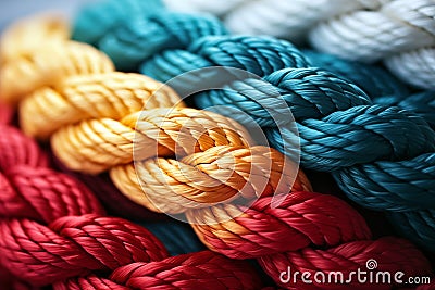 Colorful ropes of different colors. Close up. Selective focus Stock Photo