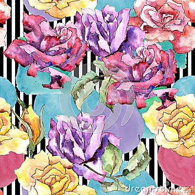 Colorful rose. Floral botanical flower.Seamless background pattern. Fabric wallpaper print texture. Stock Photo