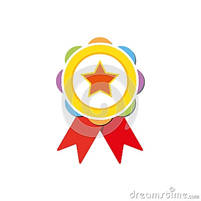 Colorful rosette with ribbon. Bright award medal. Best product symbol. Winner icon. Vector Illustration Vector Illustration