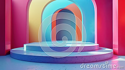 Colorful Rotating Shapes - Abstract Minimalist Animation in 3D Render - Seamless Loop Stock Photo