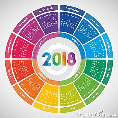 Colorful round calendar 2018 design Vector Illustration