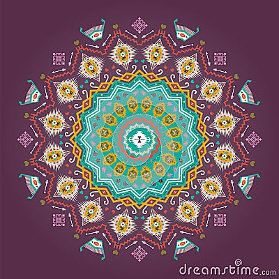 Colorful round geometric pattern in aztec style Vector Illustration