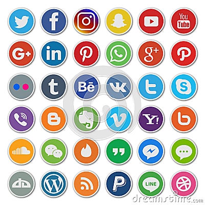 Colorful round social media icon set Vector Illustration