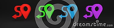 Colorful Route location icon isolated on black background. Map pointer sign. Concept of path or road. GPS navigator Cartoon Illustration