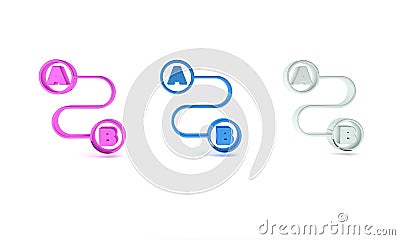 Colorful Route location icon isolated on white background. Map pointer sign. Concept of path or road. GPS navigator Cartoon Illustration