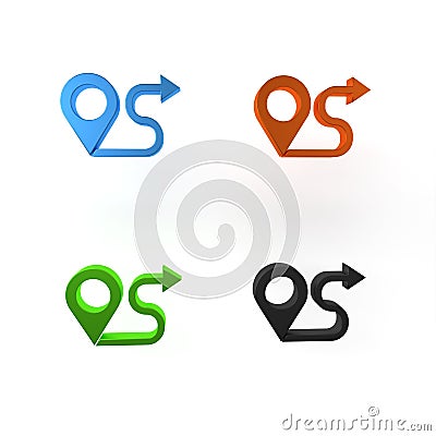Colorful Route location icon isolated on white background. Map pointer sign. Concept of path or road. GPS navigator Cartoon Illustration