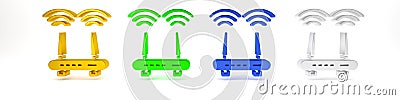 Colorful Router and wi-fi signal icon isolated on white background. Wireless ethernet modem router. Computer technology Cartoon Illustration