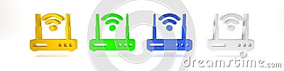 Colorful Router and wi-fi signal symbol icon isolated on white background. Wireless ethernet modem router. Computer Cartoon Illustration