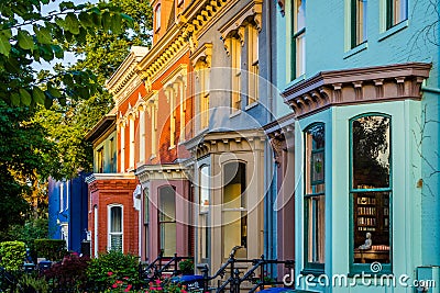 Colorful row houses on Independence Avenue in Capitol Hill, Washington, DC Stock Photo