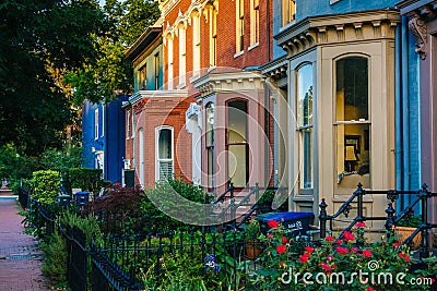 Colorful row houses on Independence Avenue in Capitol Hill, Washington, DC Editorial Stock Photo