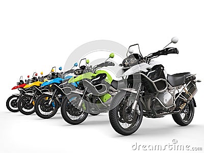 Colorful row of modern sporty bikes Stock Photo