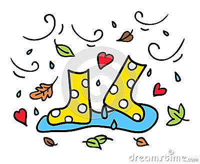 Colorful rubber boots doodle drawing autumn concept Vector Illustration