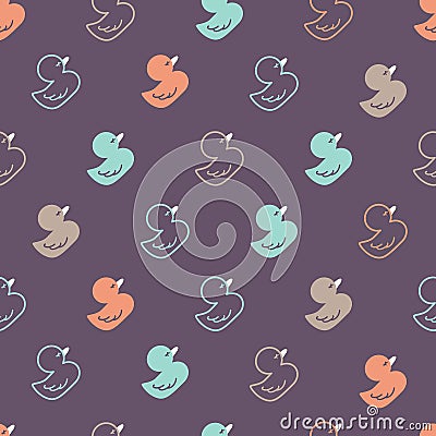 Colorful Rubber Ducks Vector Outline and Silhouette Pattern Vector Illustration