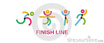 Colorful Runners at Finish Line. runing motion. Simple flat symbol. vector illustration Vector Illustration