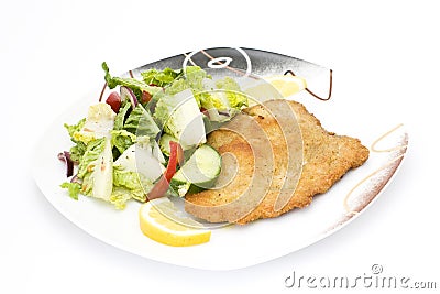 Colorful salad and schnitzel Stock Photo