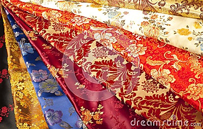 Colorful samples of chinese silk Stock Photo