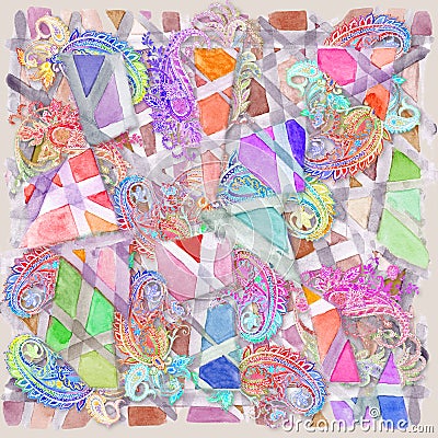 colorful scarf design with watercolor shawl motif Stock Photo