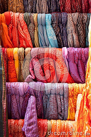 Colorful scarves in a row Stock Photo