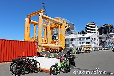 Colorful scene with Straddle crane Queens Wharf Editorial Stock Photo