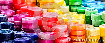 Colorful scented soaps from fruit ingredients. Stock Photo