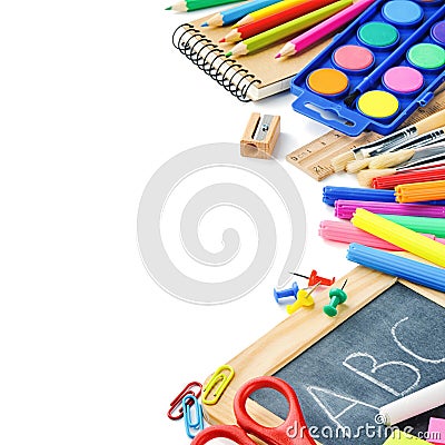 Colorful school supplies Stock Photo