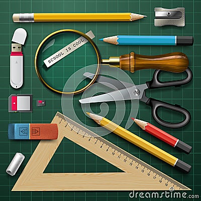 Colorful school supplies Vector Illustration