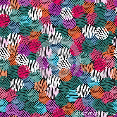 Colorful scribble circles seamless pattern. Vector Illustration