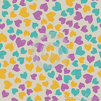 Colorful scribble hearts on color background Vector Illustration