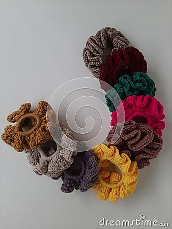 Colorful scrunchies on a plain white background Stock Photo