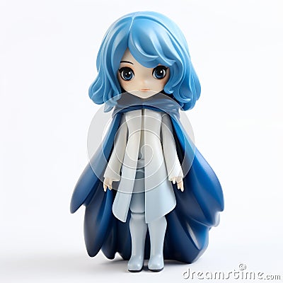 Colorful Sculpted Little Girl With Blue Hair And White Cape Stock Photo
