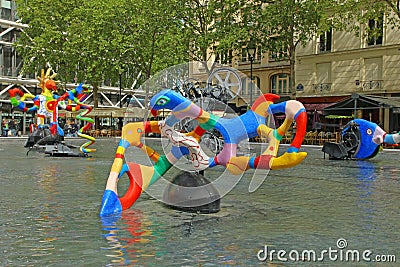 George Pompidou Center Sulptures in Paris Editorial Stock Photo