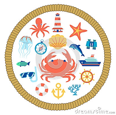 Colorful Sea And Ocean Flat Concept Vector Illustration