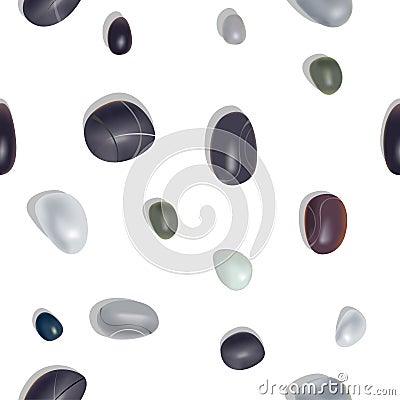 Colorful sea stones seamless pattern. Multi-colored glossy sea pebbles. Vector Illustration