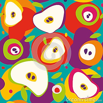 Colorful seamless apple halves and spots pattern Vector Illustration