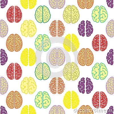 Colorful seamless brain pattern. Scientific background. Vector Illustration