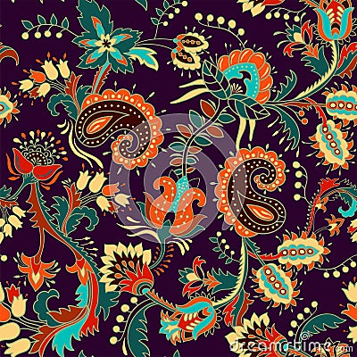 Colorful seamless Paisley pattern. Decorative indian ornament. Floral wallpaper Vector Illustration