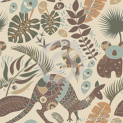 Colorful seamless pattern with australian animals. Decorative aboriginal backdrop Vector Illustration