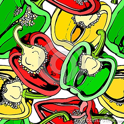 Colorful seamless pattern with bell pepper Vector Illustration