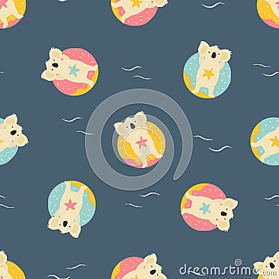 Colorful seamless pattern with cute funny koalas Vector Illustration