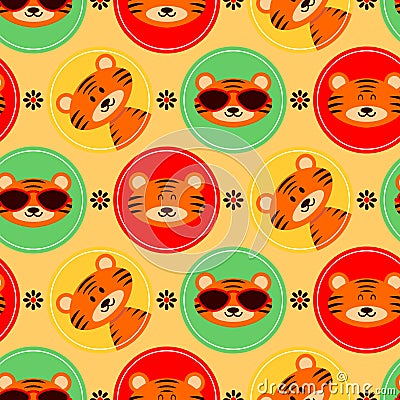 Colorful seamless pattern with cute tigers Vector Illustration