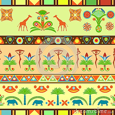 Colorful seamless pattern in Egyptian and traditional African Vector Illustration