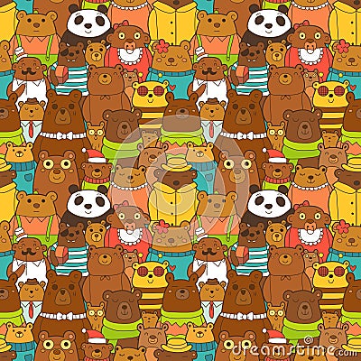 Colorful seamless pattern with funny brown bears Vector Illustration